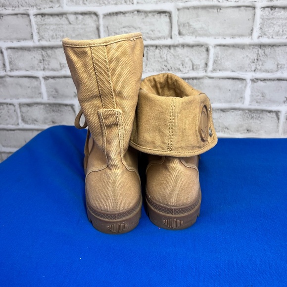 Like New |•PALLADIUM•| Tan Canvas Convertible Combat Ankle Boots Size 9 - Picture 3 of 10